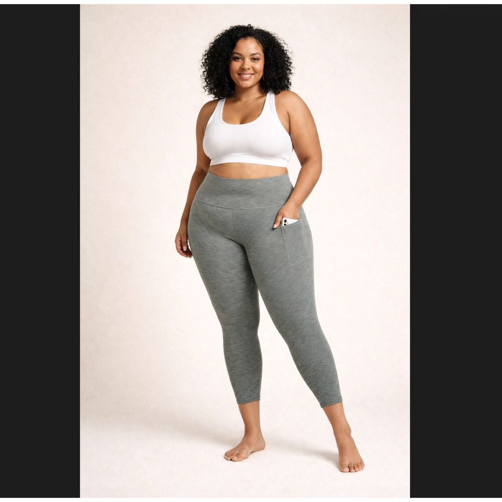 Athleta Salutation Stash Pocket II Leggings 2X Gray High Rise 7/8 Gym Activewear